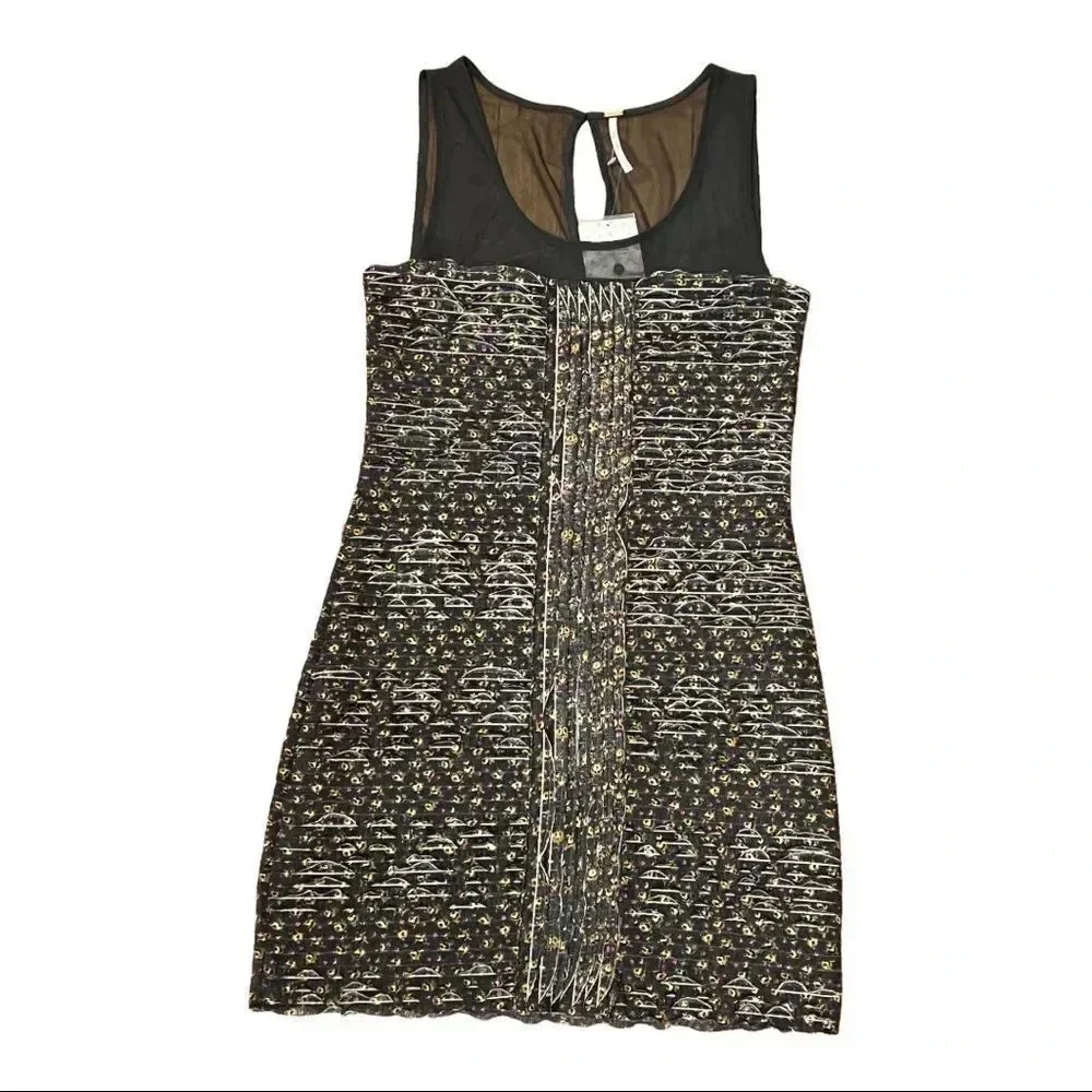 FREE PEOPLE Gray Floral Sleeveless Ruffle Shimmy Bodycon Mini Dress Small
